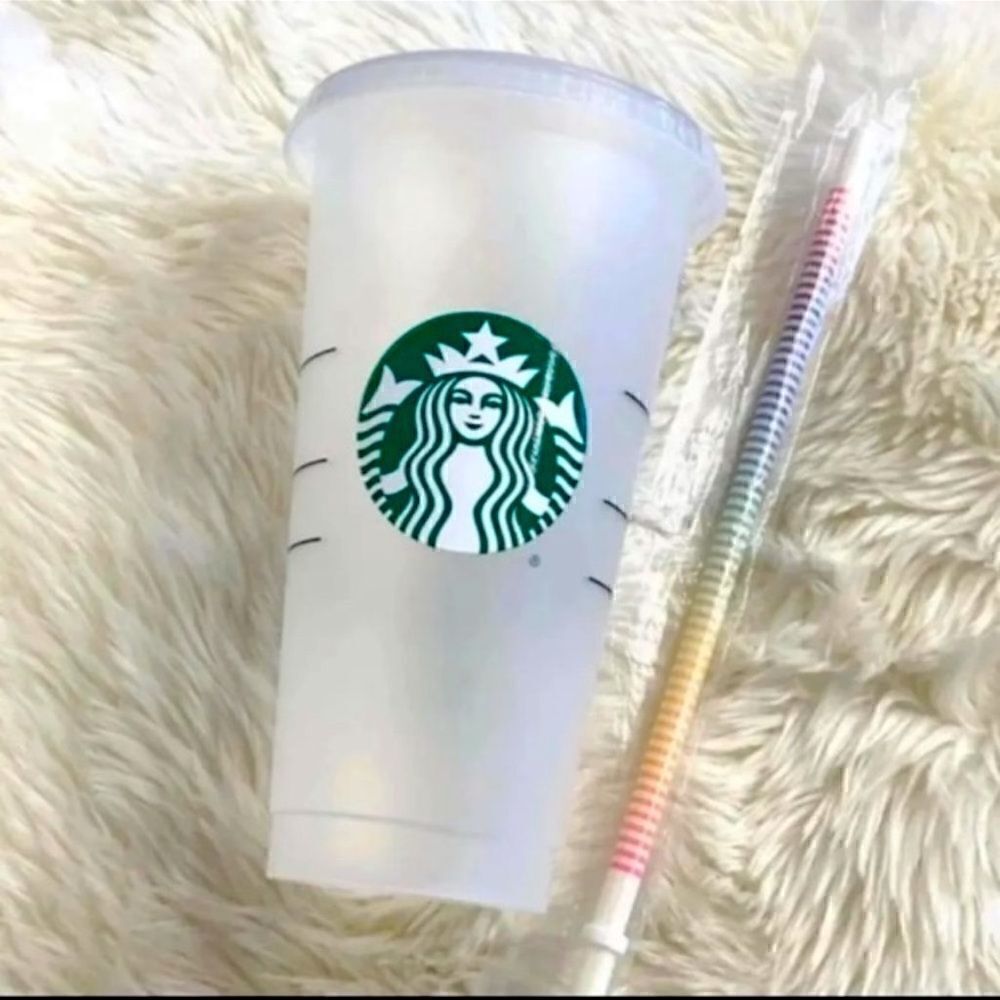 Vintage Starbucks Clear Venti Reusable Cup With 2019 Reusable Rainbow Straw